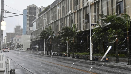 Heavy rain, caused by Typhoon Khanun, pour down.(AP)